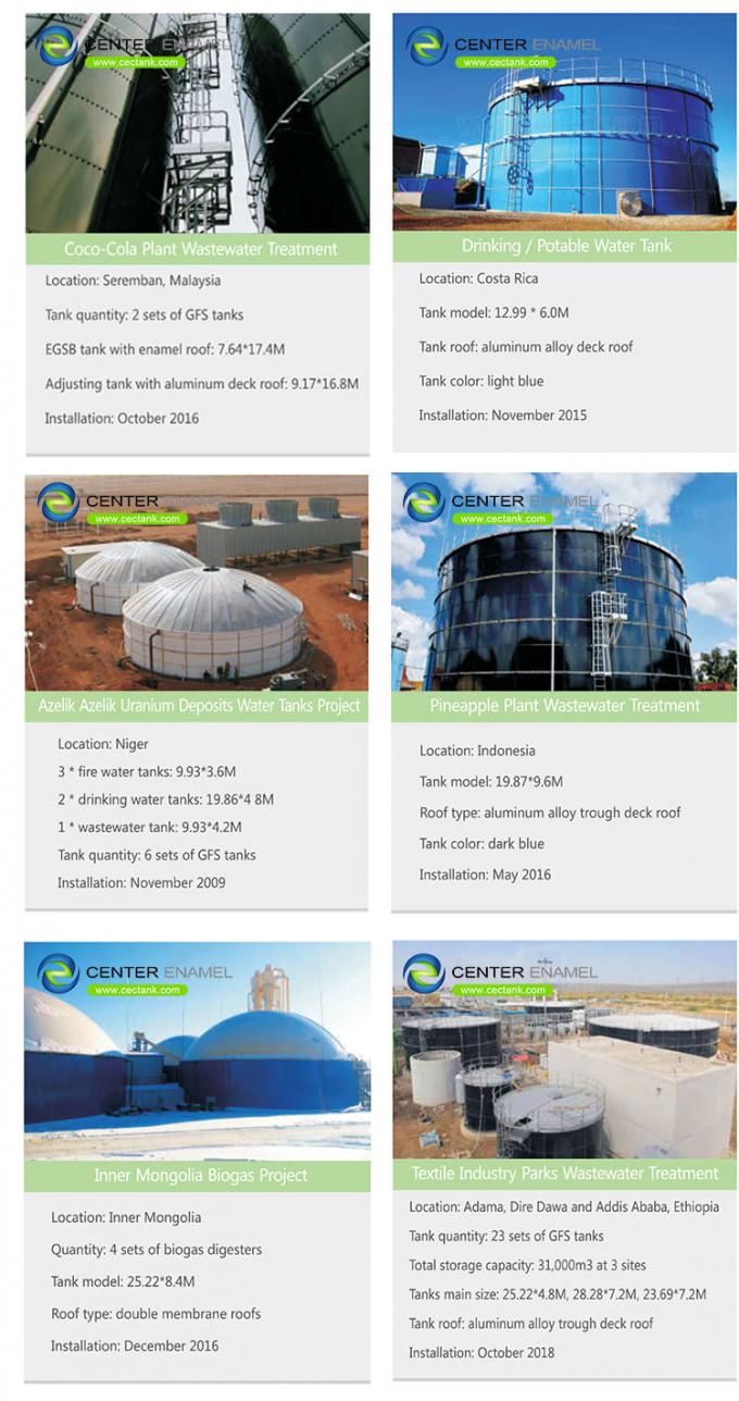 Center Enamel Biogas Storage Tank / Glass Fused To Steel Fire Water Tanks With NSF Certification 0